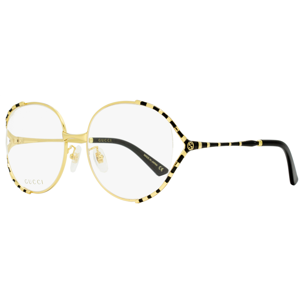Gucci Gold and Black Striped Round Metal Glasses